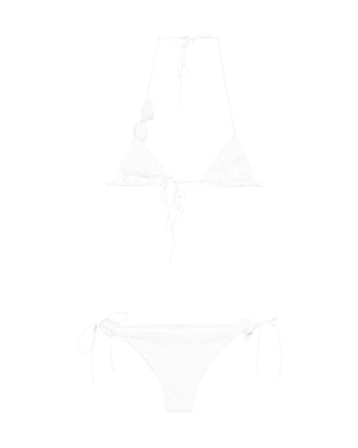 Oseree White Oséree Floral-Appliqué Triangle Bikini