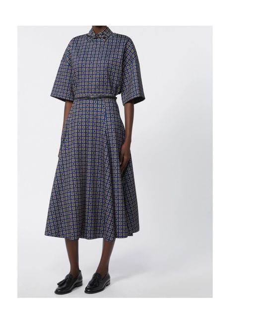 Max Mara Blue Printed Midi Skirt