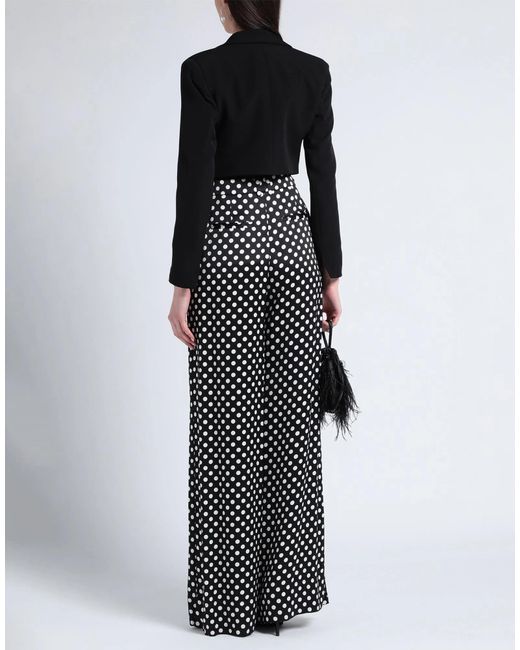 Saint Laurent Black Satin Polka Dot High Waist Wide Leg Pants