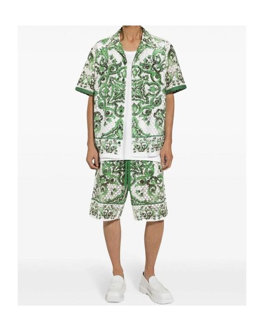 Dolce & Gabbana Green Printed Silk Shorts for men
