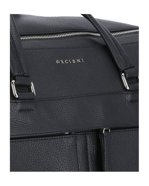 Orciani Black Micron Grained Leather Travel Bag for men