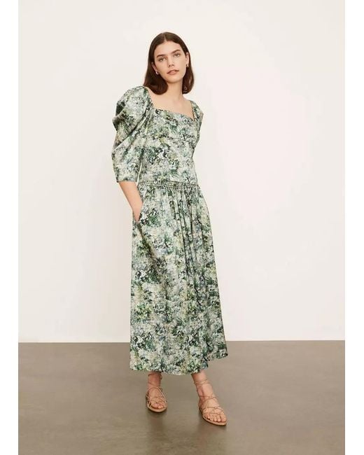 Vince Green Floral-Print Square-Neck Blouse