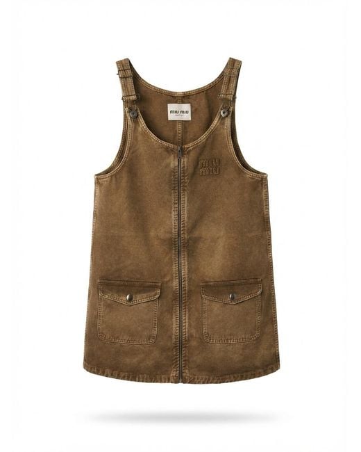 Miu Miu Brown Logo-Motif Denim Dress