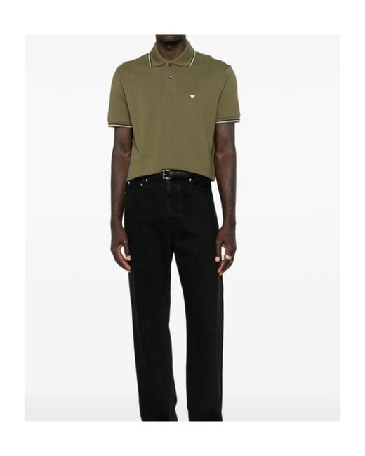 Emporio Armani Green Logo-Embroidered Tipped Polo Shirt for men