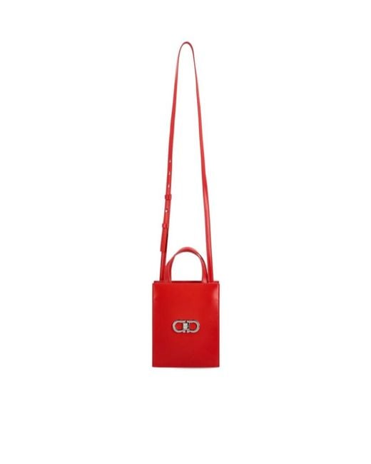 Ferragamo Red Ferragamo Gancini-Plaque Mini Tote Bag