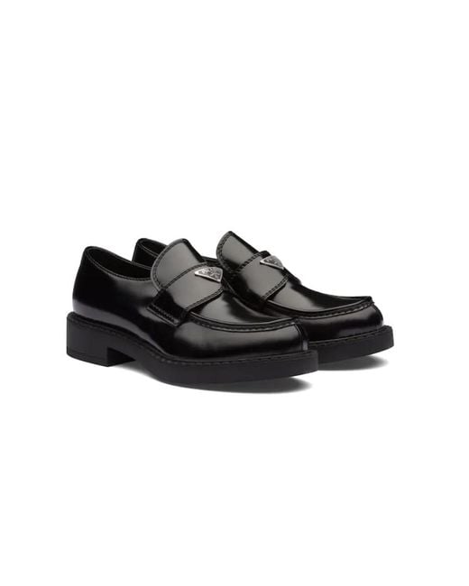 Prada Black Chocolate Brushed Leather Loafers for men
