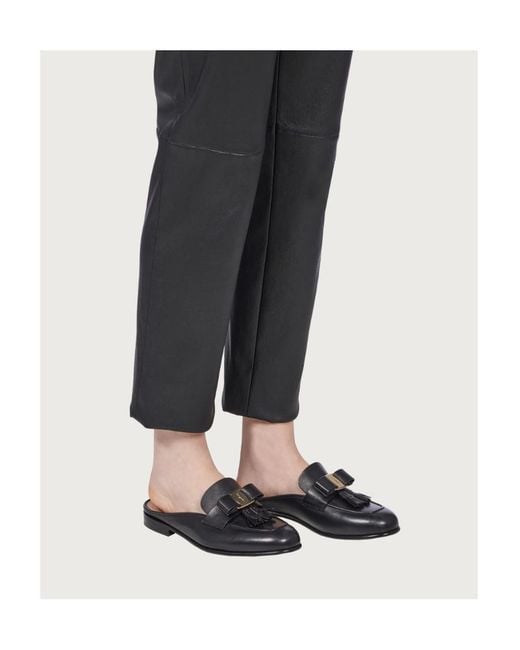 Ferragamo Black Ferragamo Vara Bow Tassel Mules