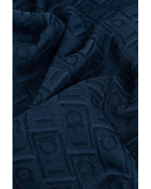 Ferragamo Blue Ferragamo Monogram Jacquard Fringed-Edge Scarf for men