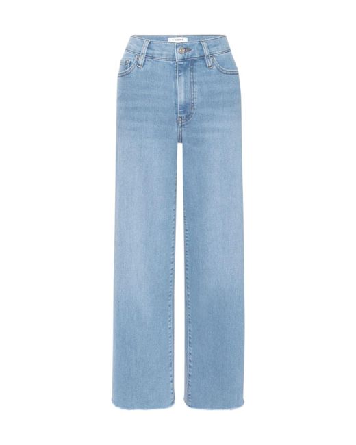 FRAME Blue Raw-Edge Wide-Leg Jeans