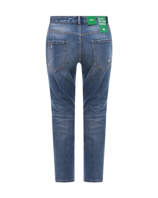 DSquared² Blue Slim-Fit Distressed Cropped Jeans