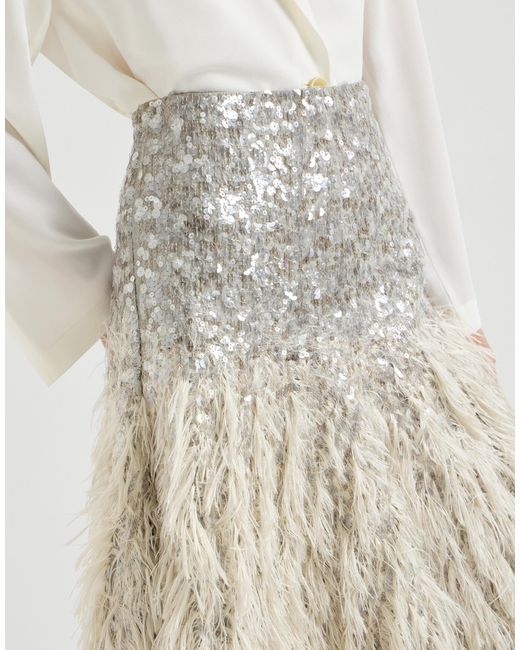 Brunello Cucinelli Natural Dazzling Fil Coupé Midi Skirt