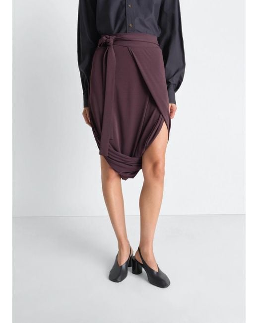 Lemaire Purple Tie-Detail Draped Midi Skirt
