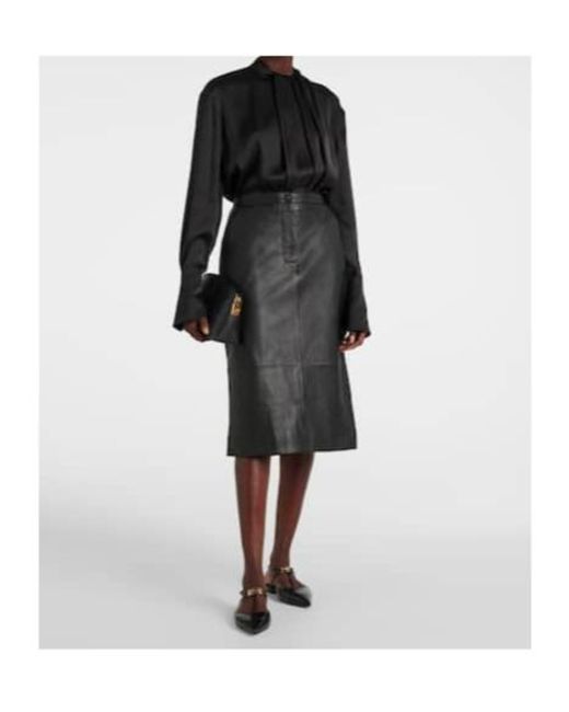 Yves Salomon Gray Leather Midi Skirt