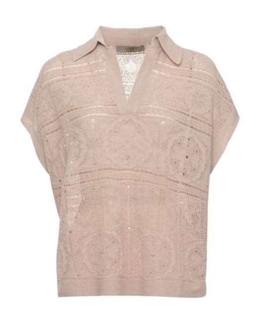 D.exterior Natural Lace Knit Sleeveless Polo Top