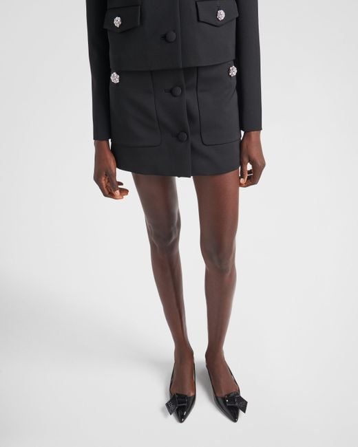 Prada Black Crystal-Embellished Wool Mini Skirt