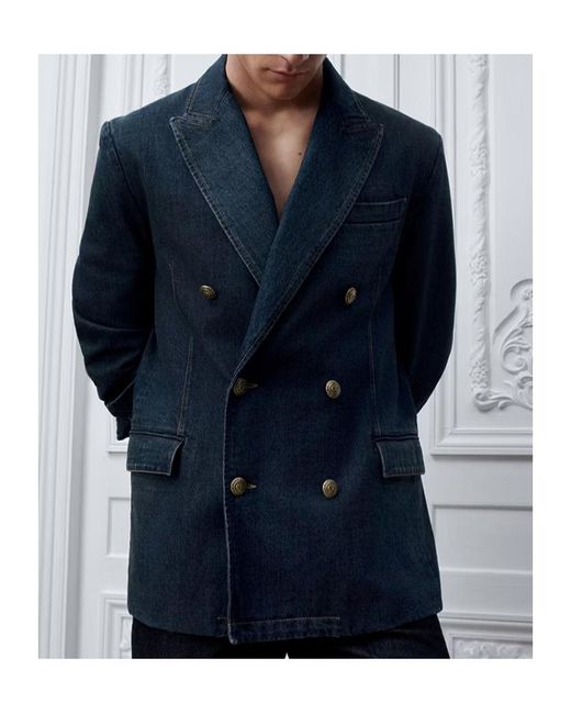 Dior Blue Double-Breasted Suit Jacket for men