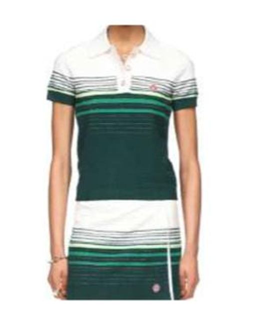 Casablanca Green Logo Patch Stripe Knit Polo Top