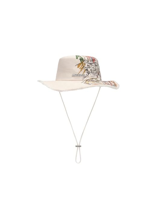 Jacquemus White Logo Lettering Bucket Hat for men