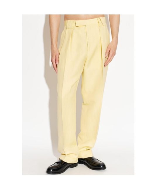 Versace Yellow Pleated Tailored Trousers for men