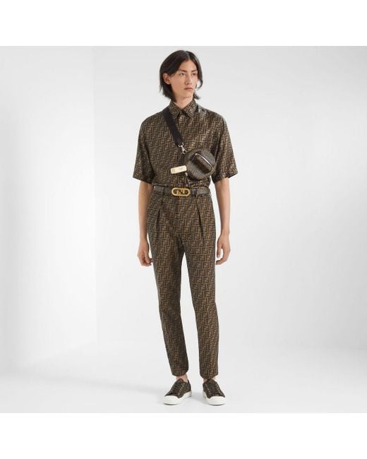 Fendi Brown Logo Jacquard Lace-Up Sneakers for men