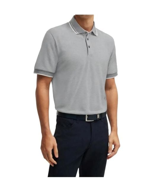 Boss Gray Buttoned Trim Polo Shirt for men