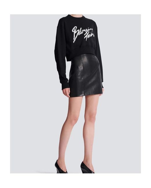 Balmain Black Logo Printed Cropped Sweatshirt