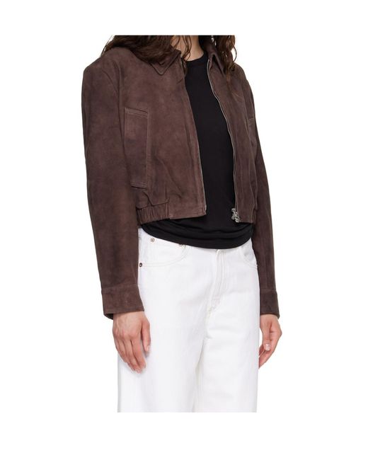 Agolde Brown Cropped Leather Jacket