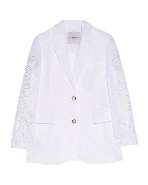 ERMANNO FIRENZE White Floral Embroidered Blazer