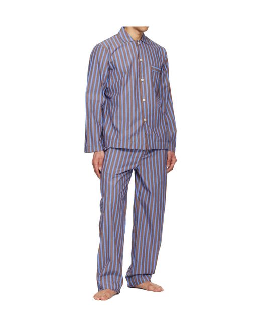 Tekla Blue Drawstring Striped Pajama Pants for men