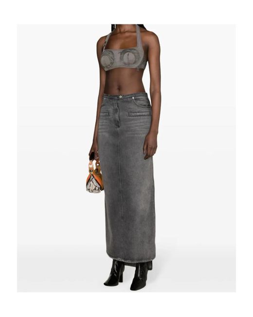 MARINE SERRE Gray Camouflage Print Halterneck Crop Top