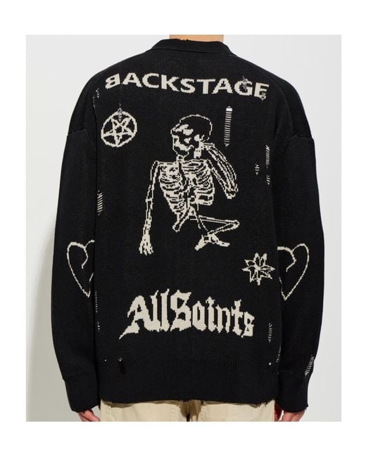 AllSaints Black V-Neck Long-Sleeved Knit Top for men