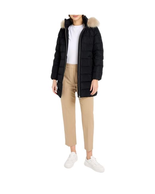 Tommy Hilfiger Black Tyra Water Resistant Duck Down Thigh Length Short Puffer Jacket