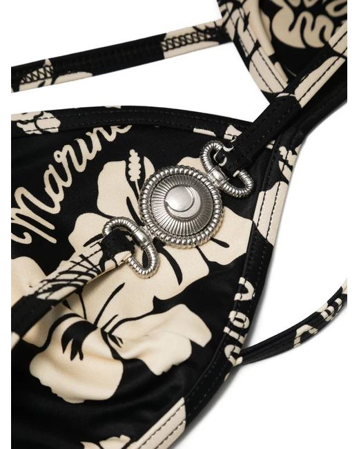 MARINE SERRE White Floral Printed Active Jersey Bikini