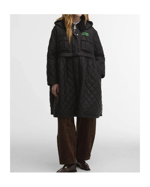 Barbour Black X Ganni Quilted Zipped Coat