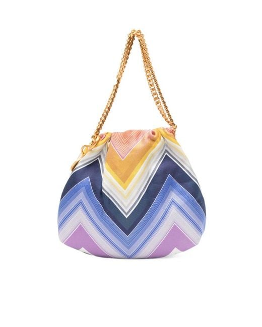 Missoni Blue Wave Silk Drawstring Chain Tote Bag