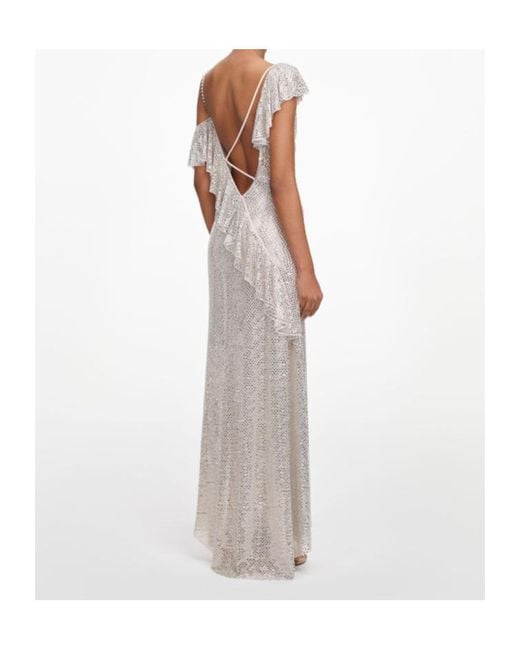 Self-Portrait White Sequin Ruffle Gown
