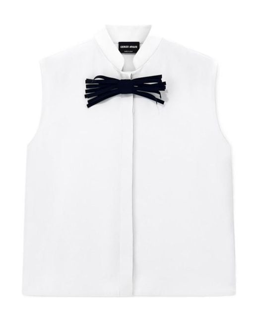 Giorgio Armani White Bow-Detail Sleeveless Shirt