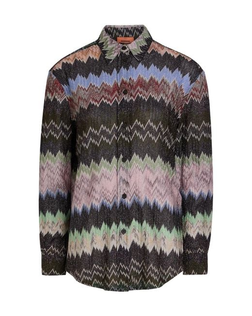 Missoni Gray Snake-Pattern Metallic-Knit Shirt