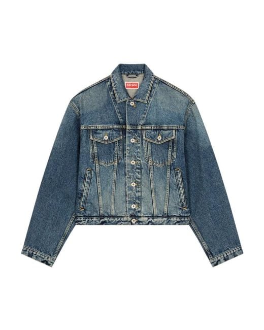 KENZO Blue Button-Up Cropped Denim Jacket for men