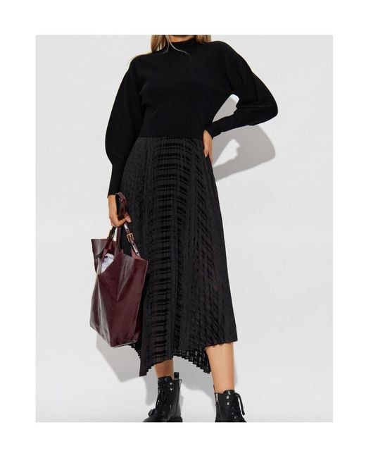 AllSaints Black Sinead Pleated Midi Dress