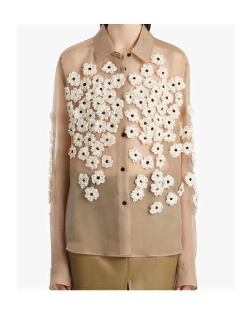Khaite Natural Argo Floral Applique Silk Button-Down Top