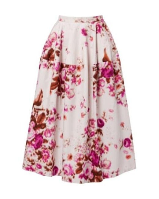 Erdem Pink Floral Cotton Poplin Midi Skirt