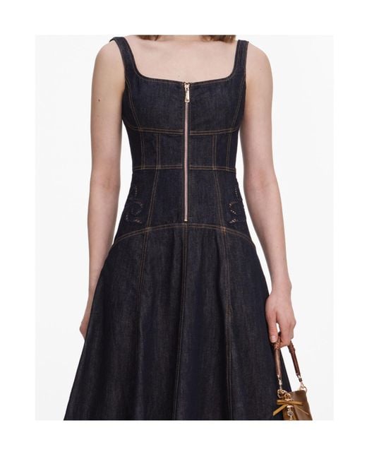 Self-Portrait Blue Zip-Front Denim Midi Dress