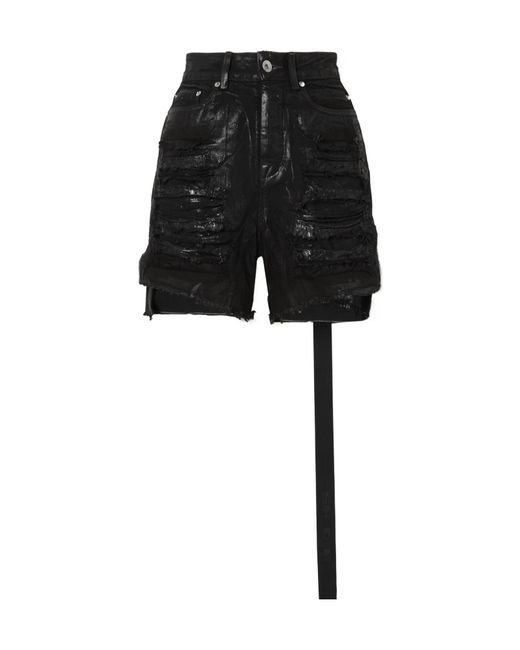 Rick Owens Black Antique Metallic Coating Shorts