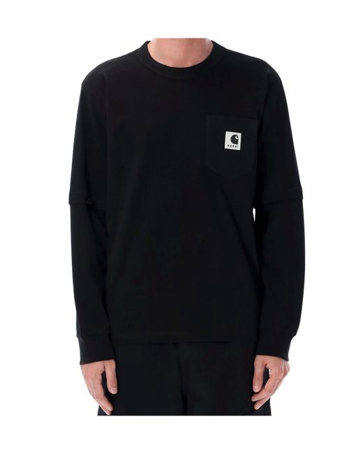 Sacai Black X Carhartt Wip Logo Patch Crewneck Sweatshirt for men