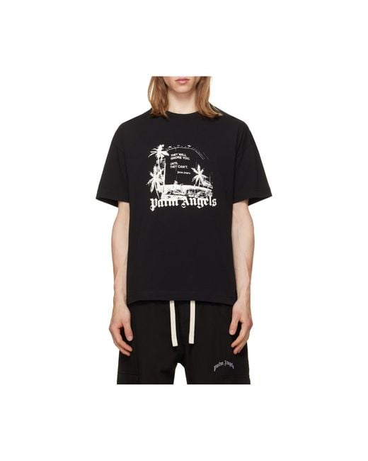 Palm Angels Black Graphic Printed Crewneck T-Shirt for men