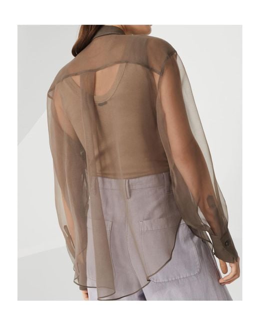 Brunello Cucinelli Brown Herbarium Appliqué Crispy Satin Shirt