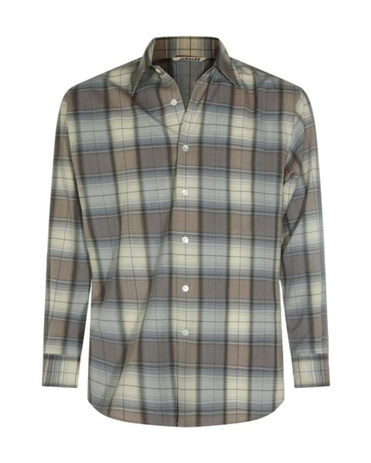 Auralee Gray Super Light Check Shirt for men