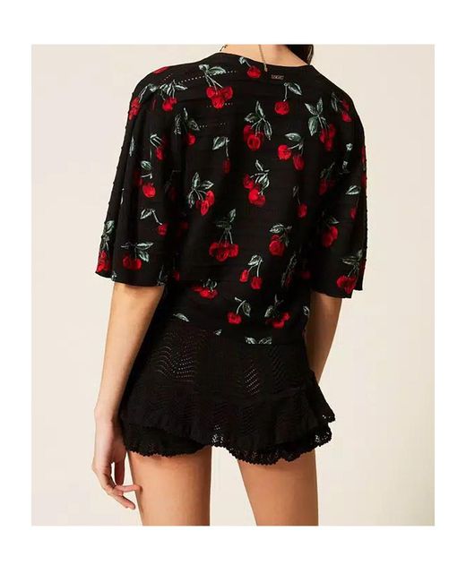 Twinset Black Cherry Print Short Sleeve Cardigan