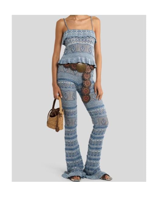 Etro Blue Ruffle Detailed Knitted Strappy Top